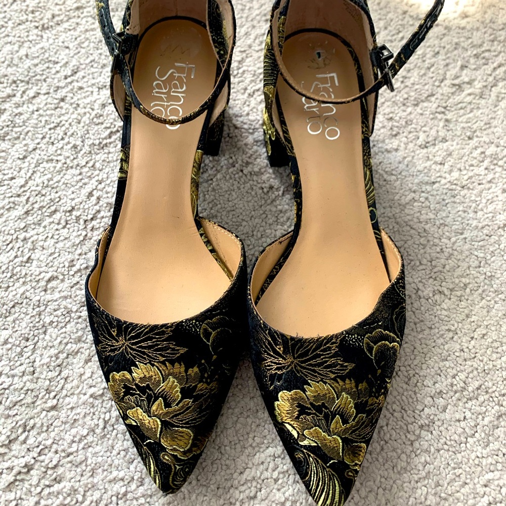 Franco Sarto black and gold shoes